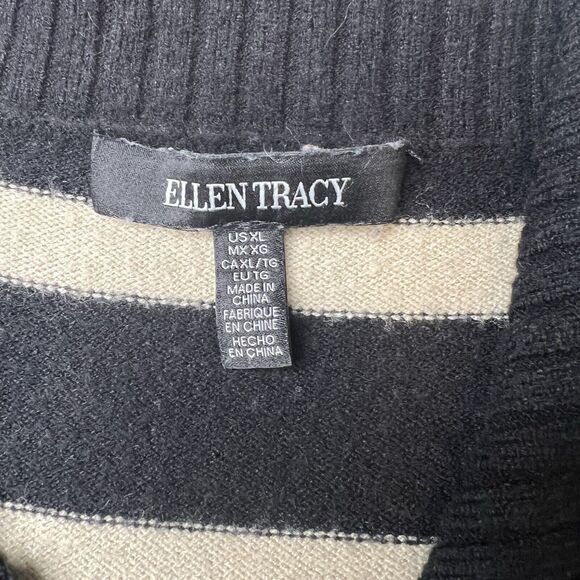 Ellen Tracy Sweater Women's XL Black Striped V-Neck Long Sleeve - Picture 4 of 8